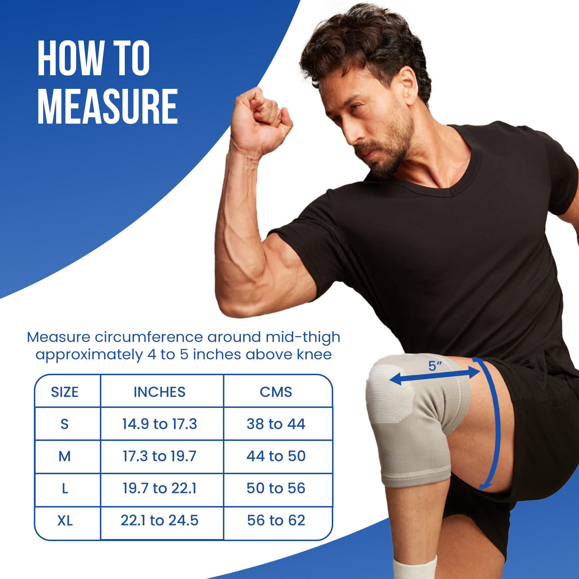 man knee cap measuring mid-thigh circumference