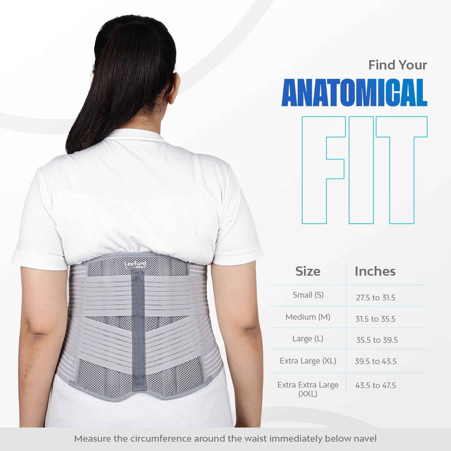 leeford contoured lumbo sacaral belt size guide