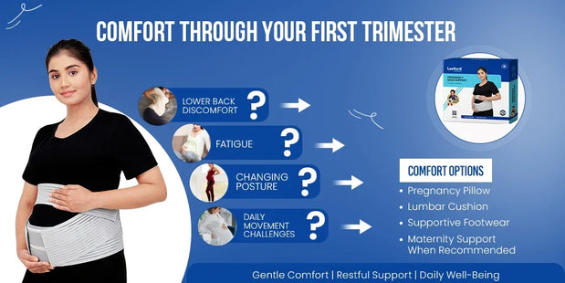 first trimester pregnancy discomfort india safe supports