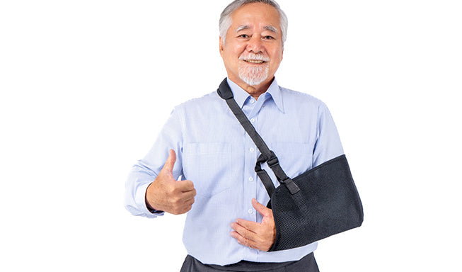 elder men wear arm support sling