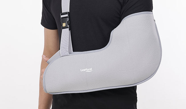 person wear gray arm pouch with Leeford Branding
