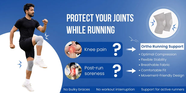 Runner wearing Ortho Running Knee Support for knee pain and post-run soreness