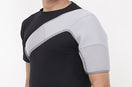 man wear gray shoulder support belt with leeford branding