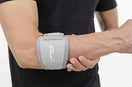 person wear gray tennis elbow support with leeford branding