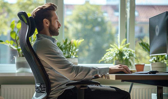 man with ergonomic sitting support