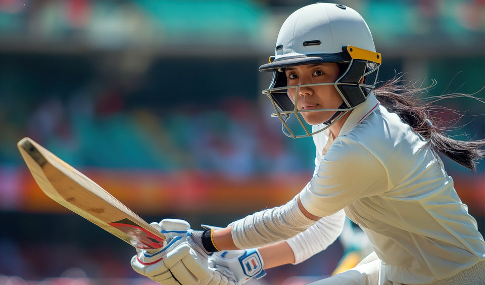 woman playing cricket by wear knee cap