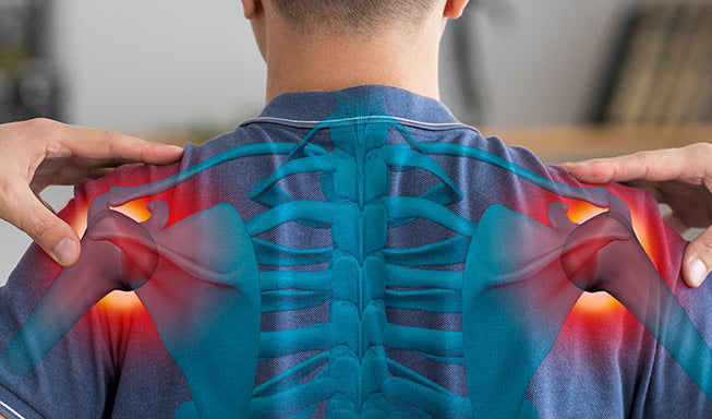 Back Shoulder Blade pain is highlighted of a person