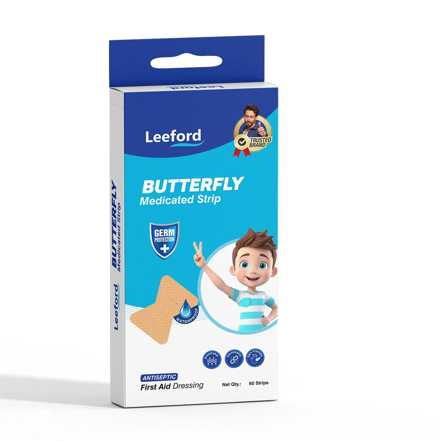 Leeford Fingertip Butterfly Medicated Bandage Strips for Injury, Cuts, Abrasions & Wounds
