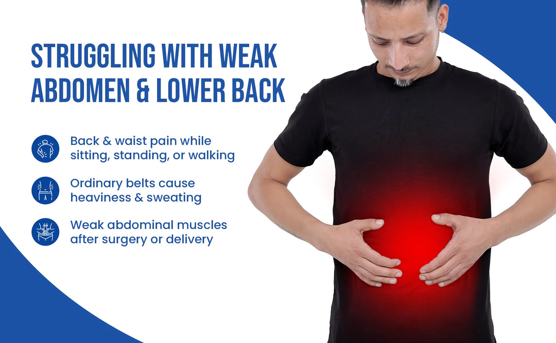 weak abdomen n lower back cause back n waist pain while sitting standing or walking
