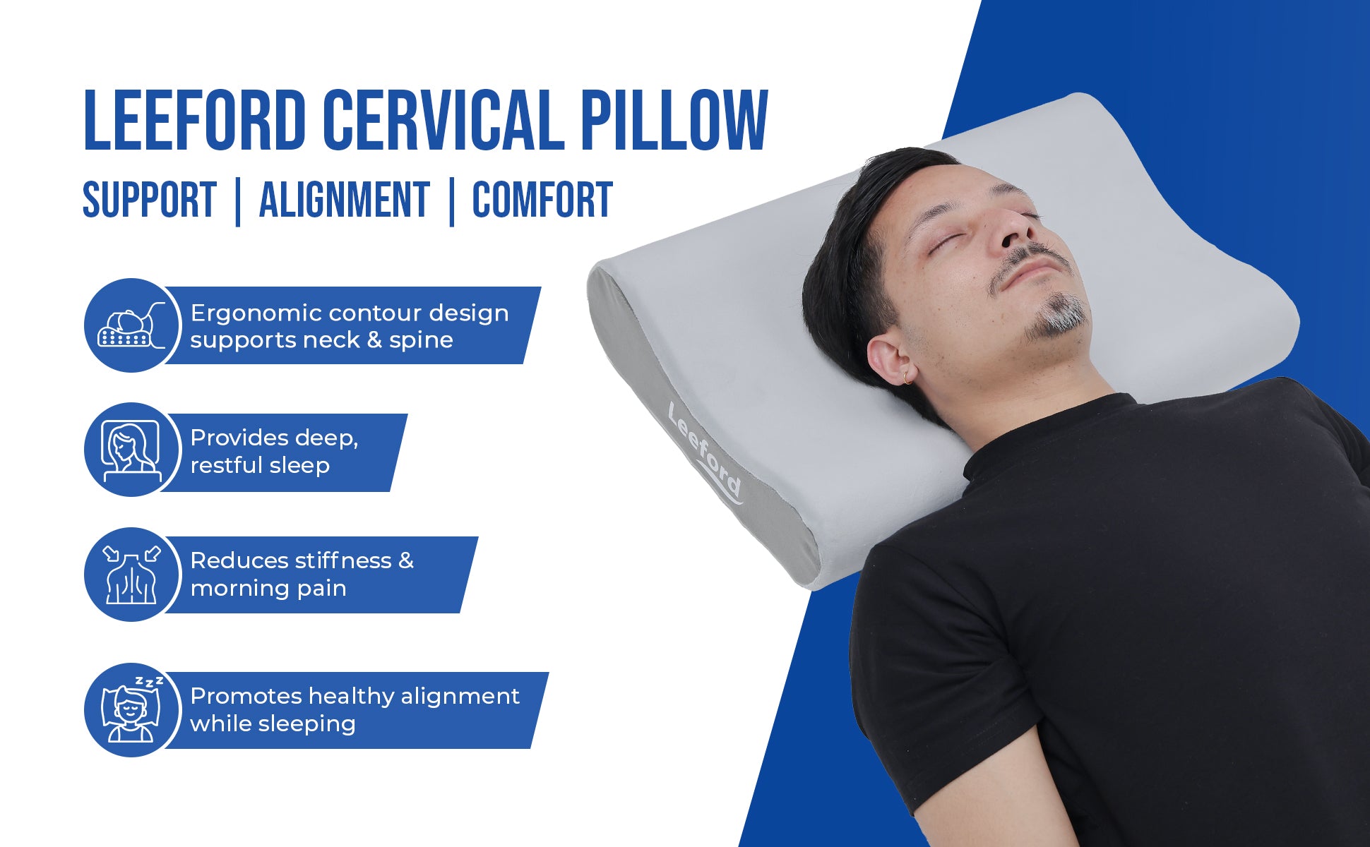 leeford cervical pillow with a person lying on it