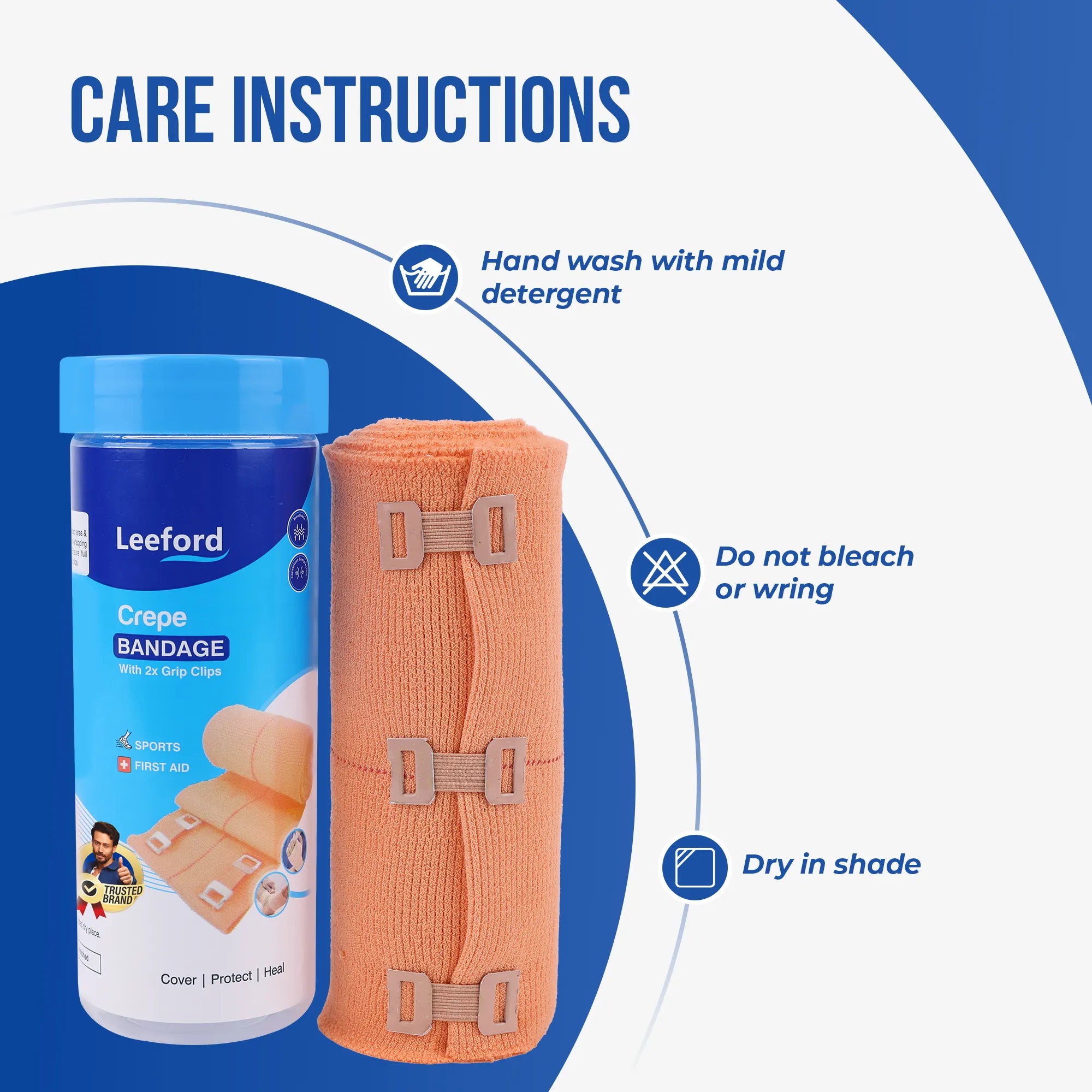 Leeford Crepe Bandage, Elastic Compression Wrap with 2x Grip Clips