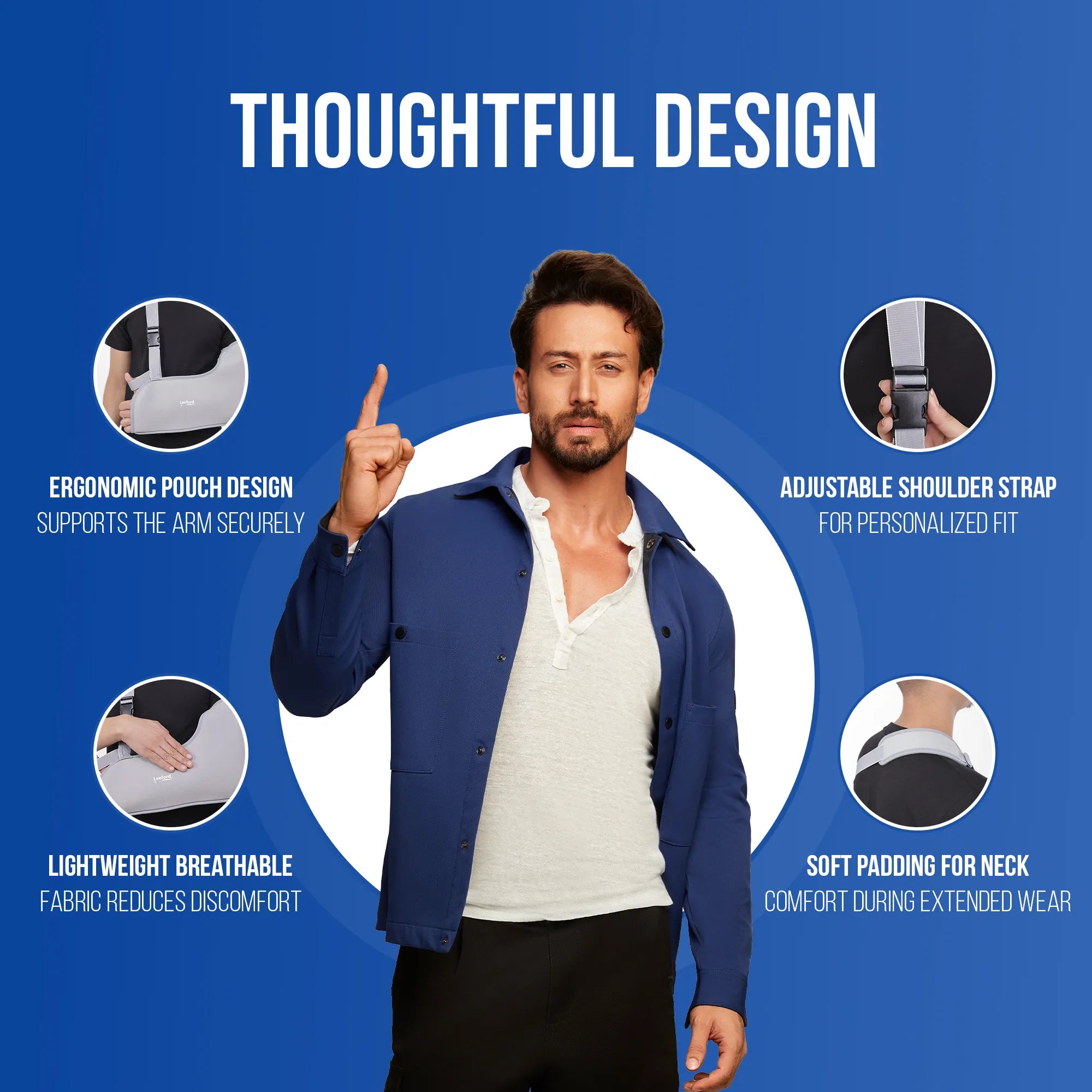 leeford arm sling design features like lightweight n breathable n adjustable shoulder straps