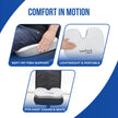 Leeford coccyx cushion with text highlighting comfort, support, and portability