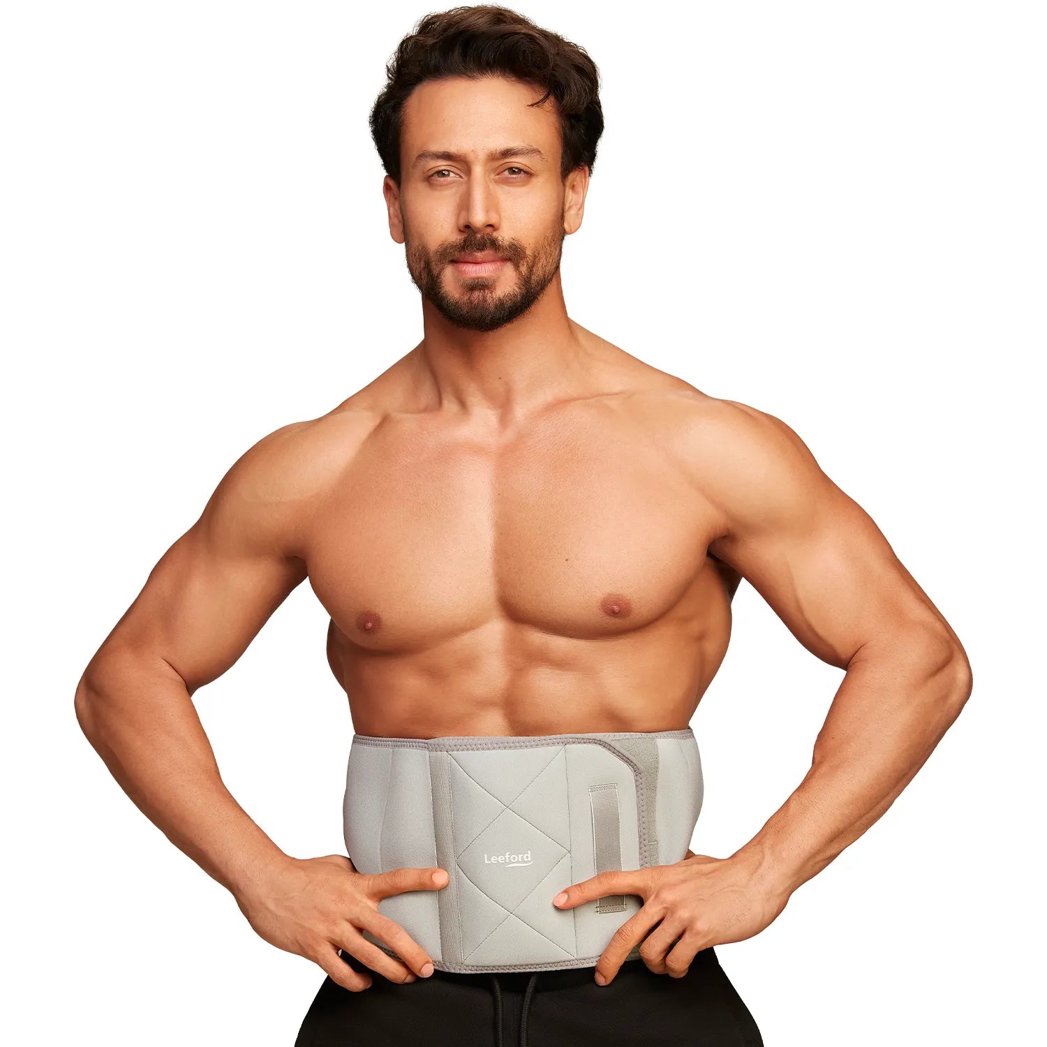 Man wearing a gray abs wrap