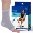 Gray ankle support brace with Leeford packaging on a white background