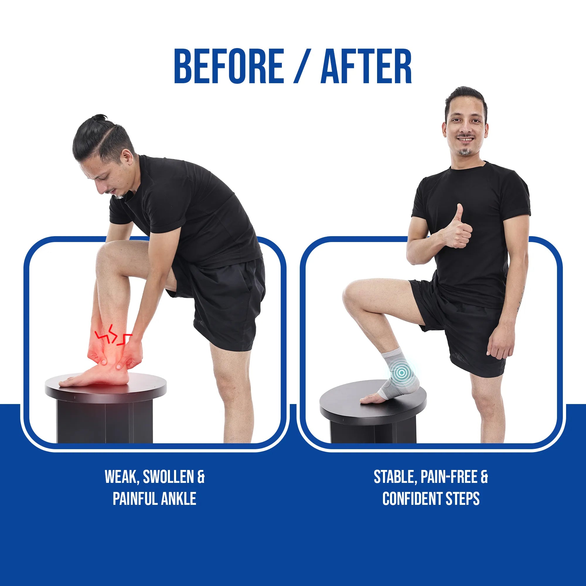 Before and after use effects of ankle binder 
