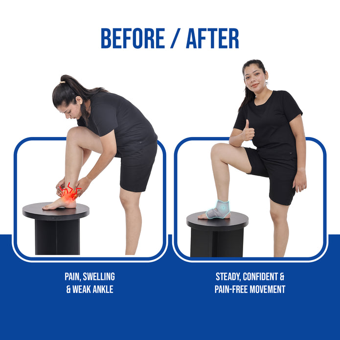 ankle wrap before and after use effects by woman