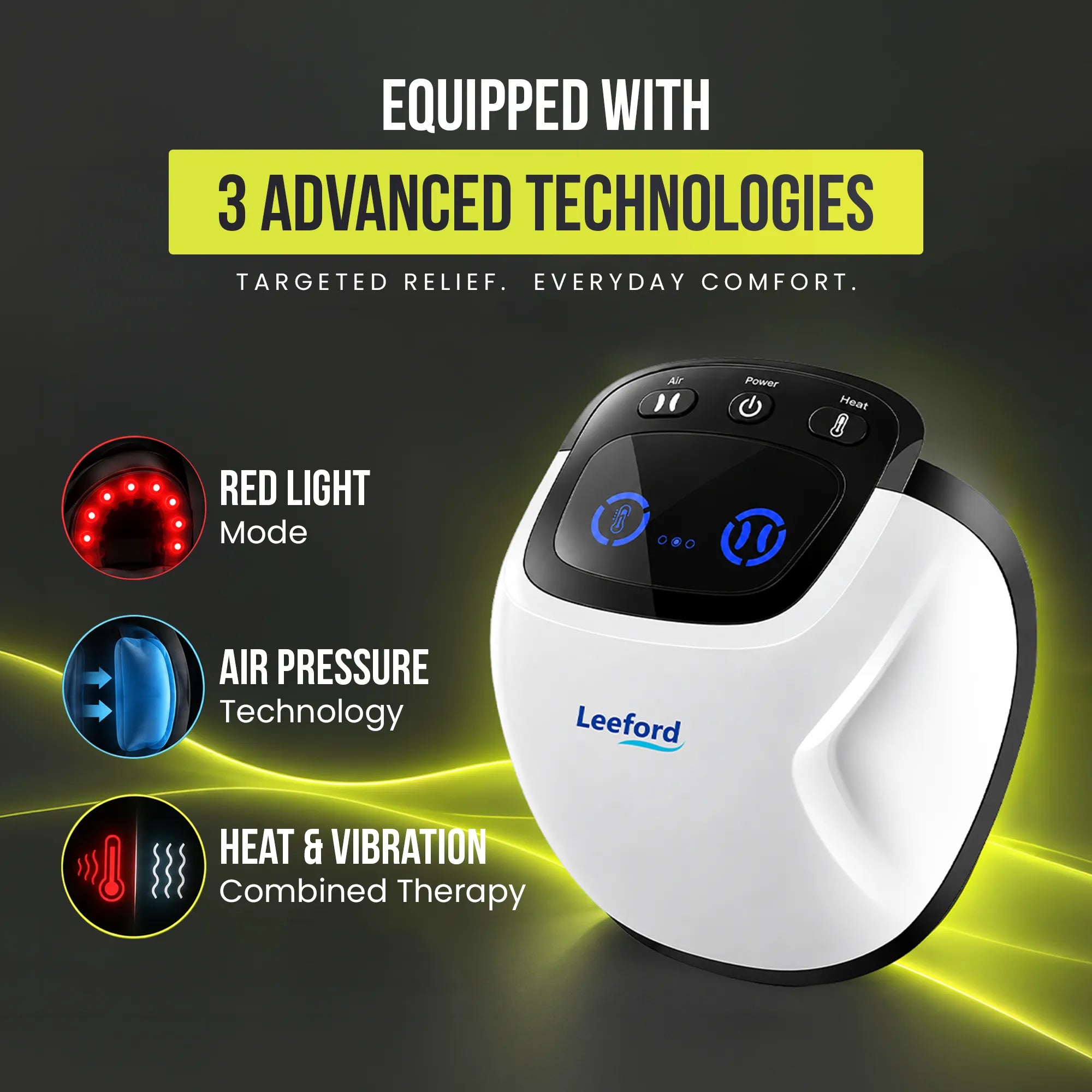 knee massager with red light air pressure heat and vibration