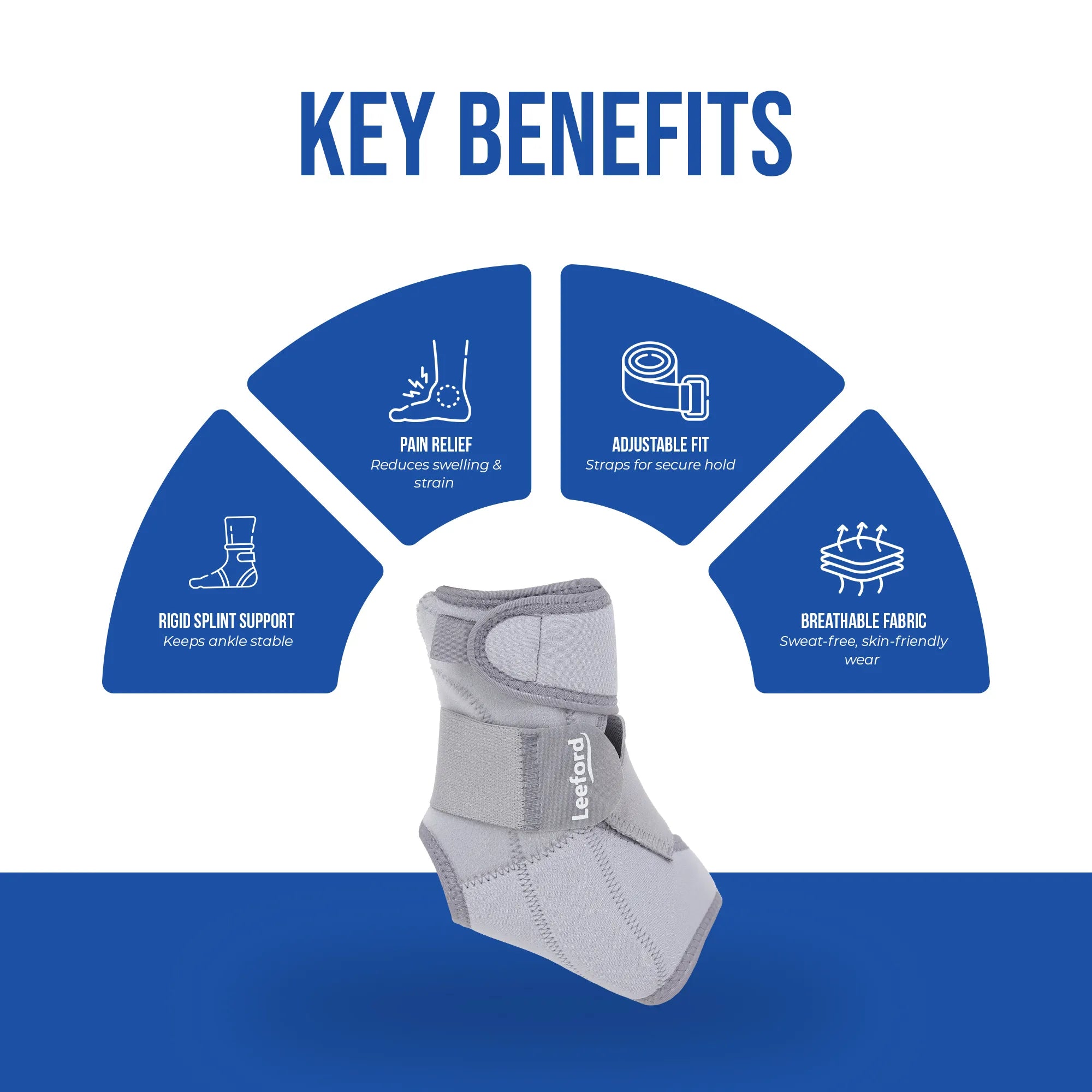 ankle binder with splint key benefits like brethable fabric