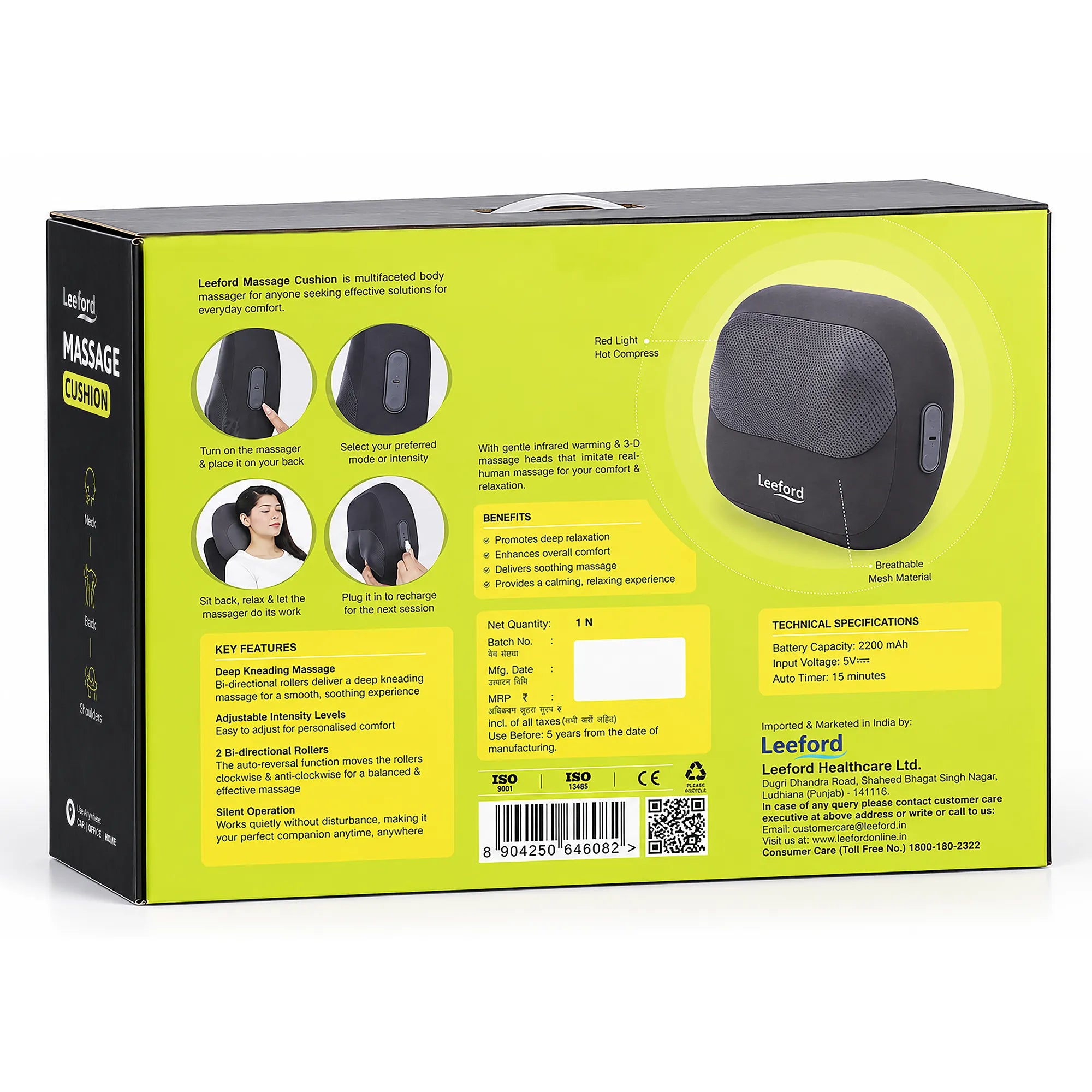 packaging box of a leeford massage cushion