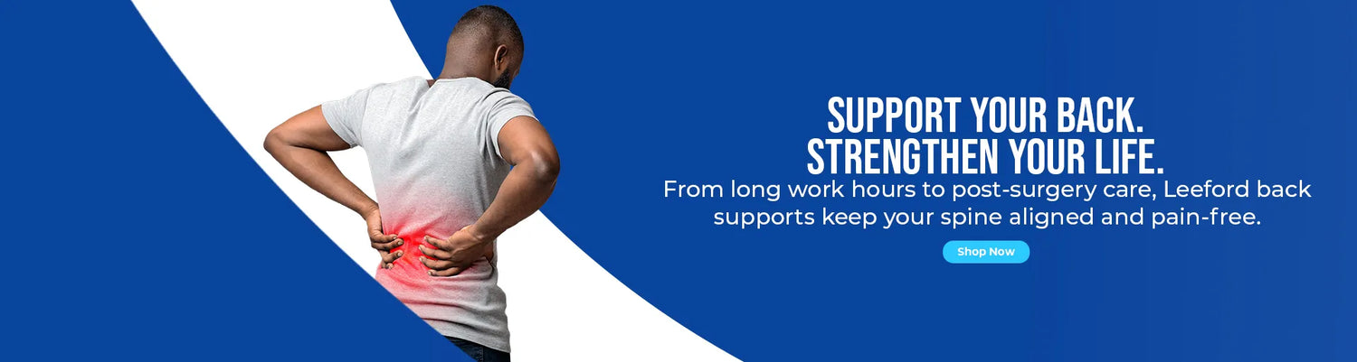 promotional banner for leeford back support products