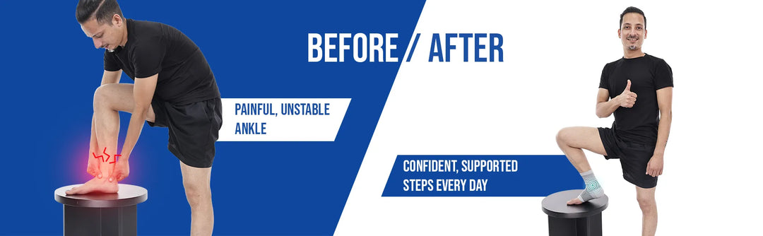 Before and after comparison of a ankle binder use