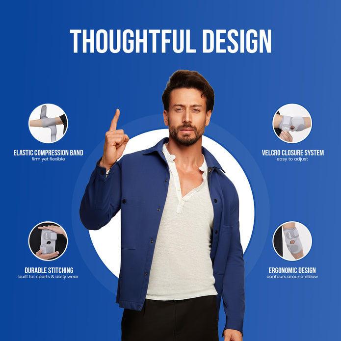 elbow wrap design features elastic compression velcro straps durable stretching