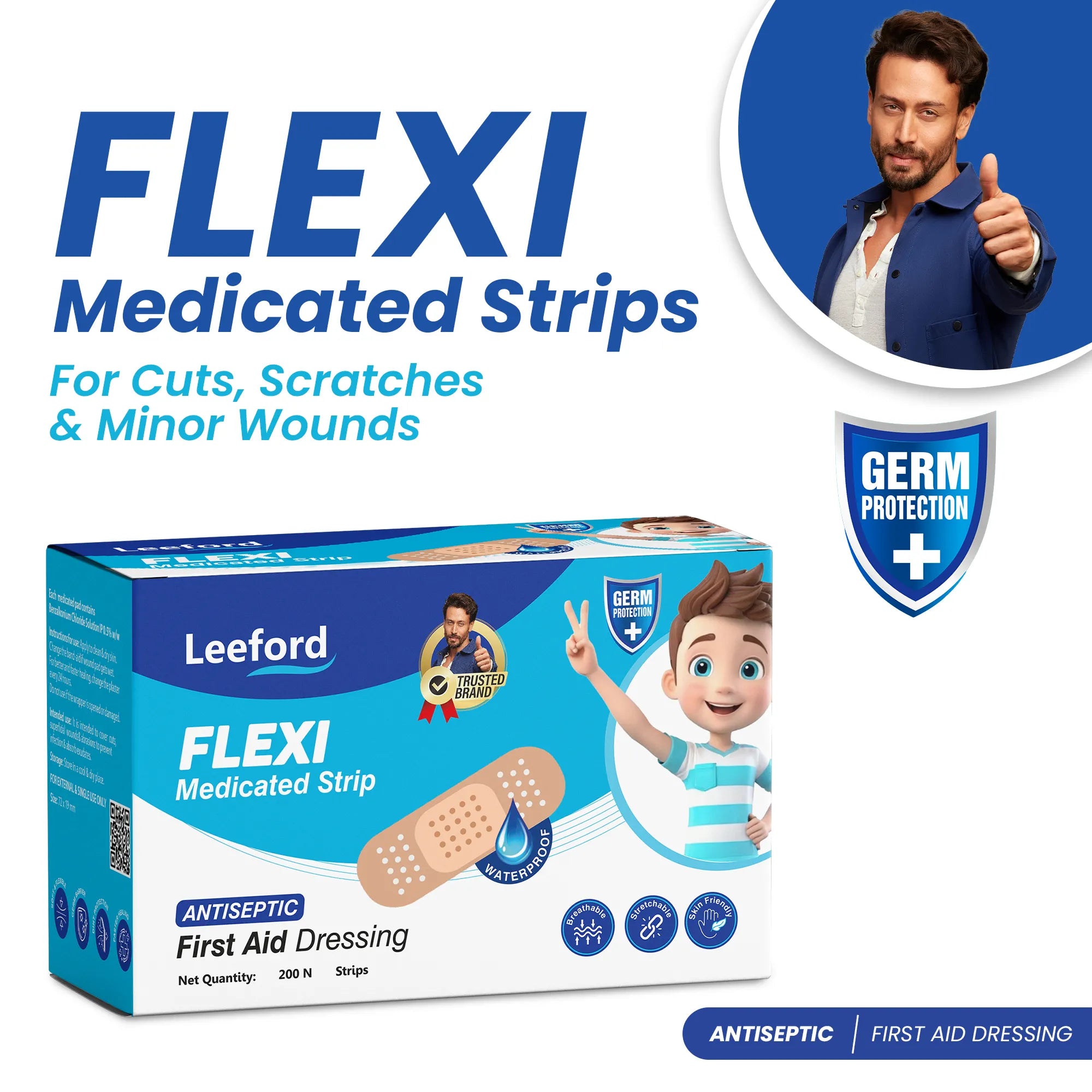 Leeford Flexi Medicated Waterproof Bandage for Injury, Cuts, Abrasions & wounds