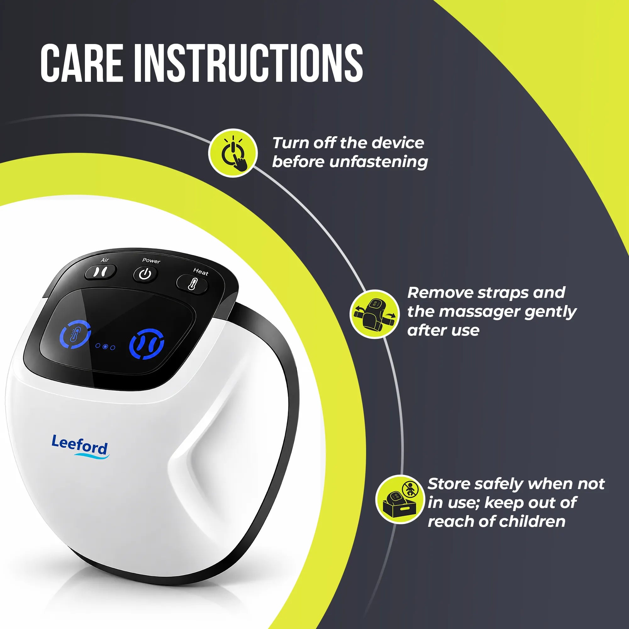 Care instructions for a Leeford knee massager