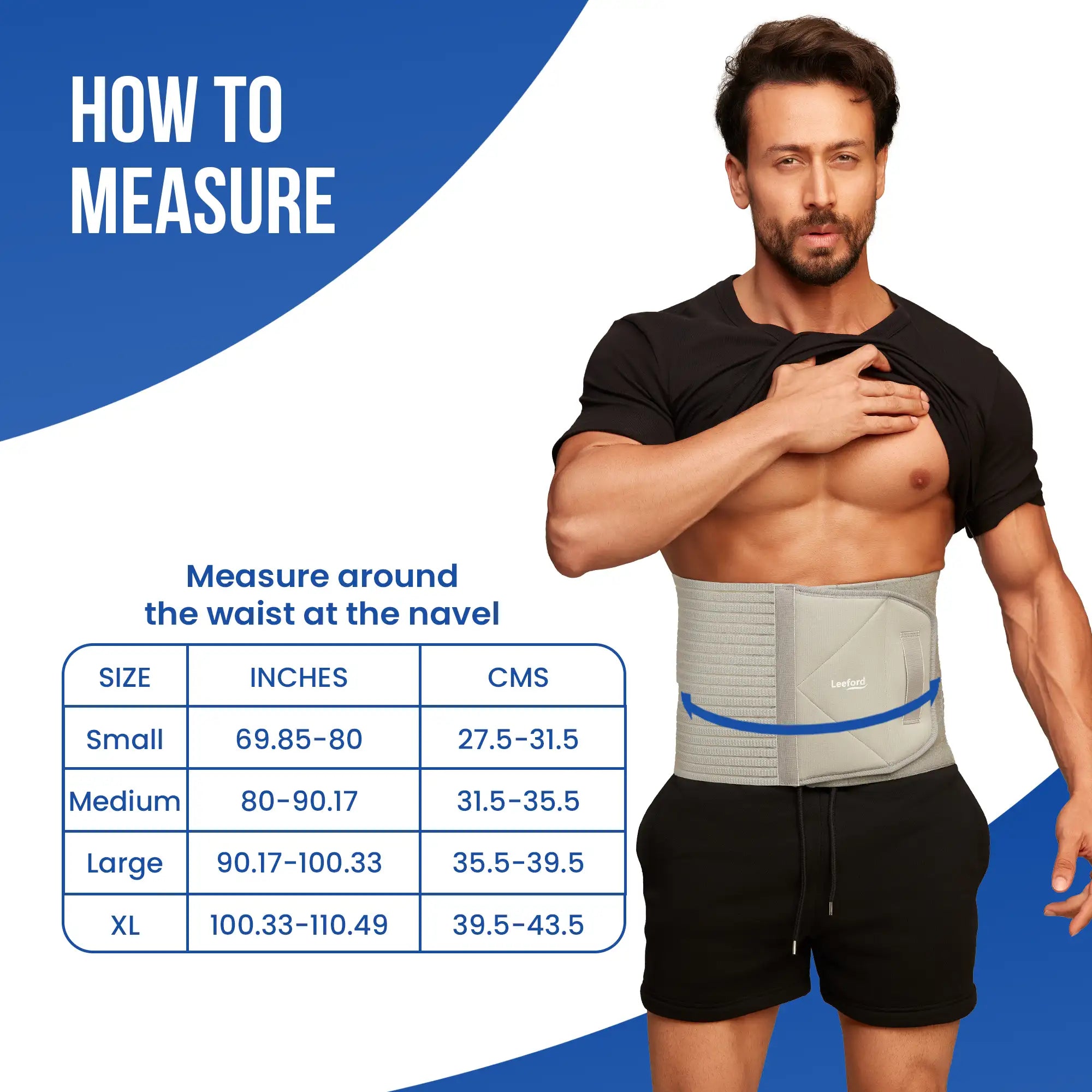 Abdominal support belt measurement guide