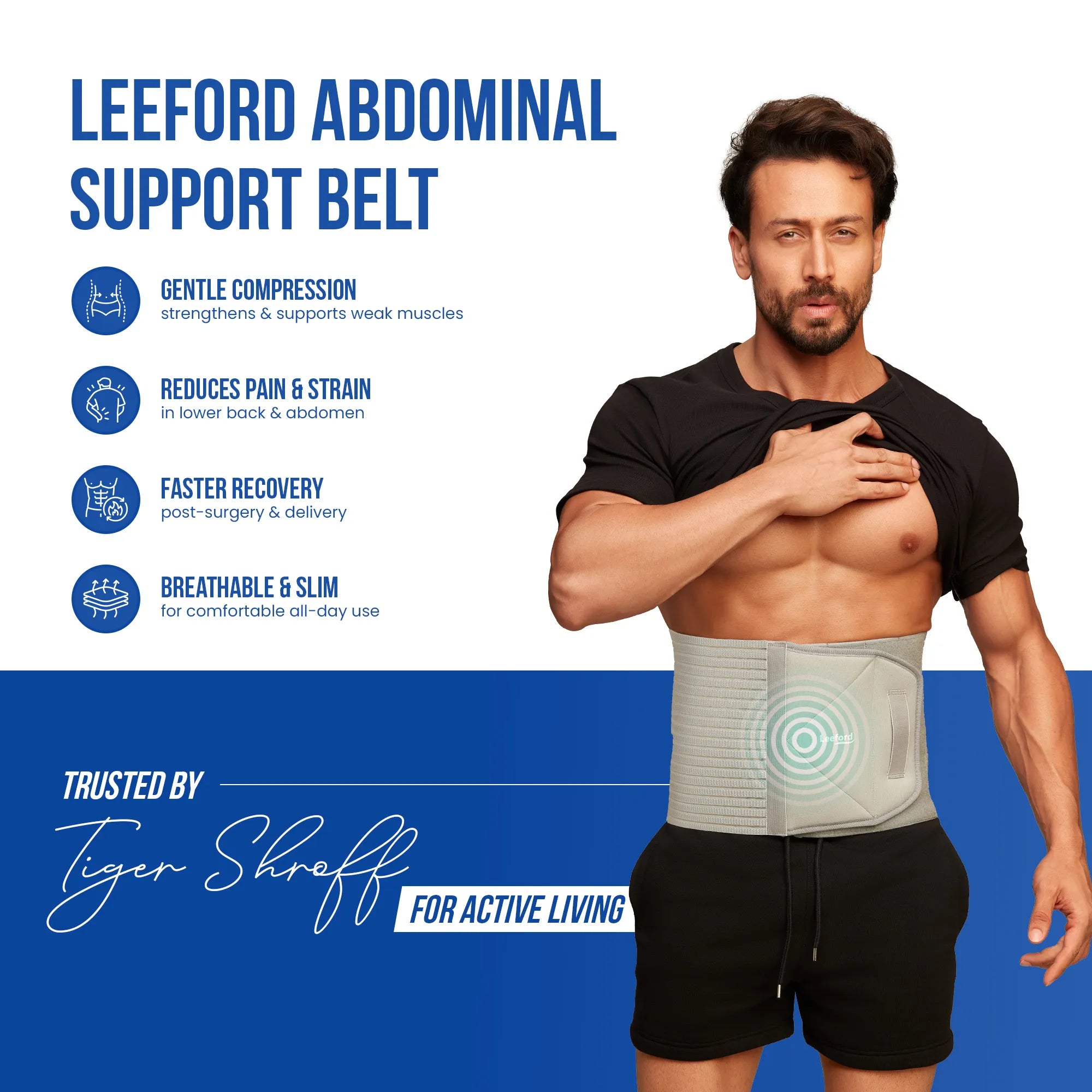 leeford abdominal support belt is trusted by tiger shroff for active living