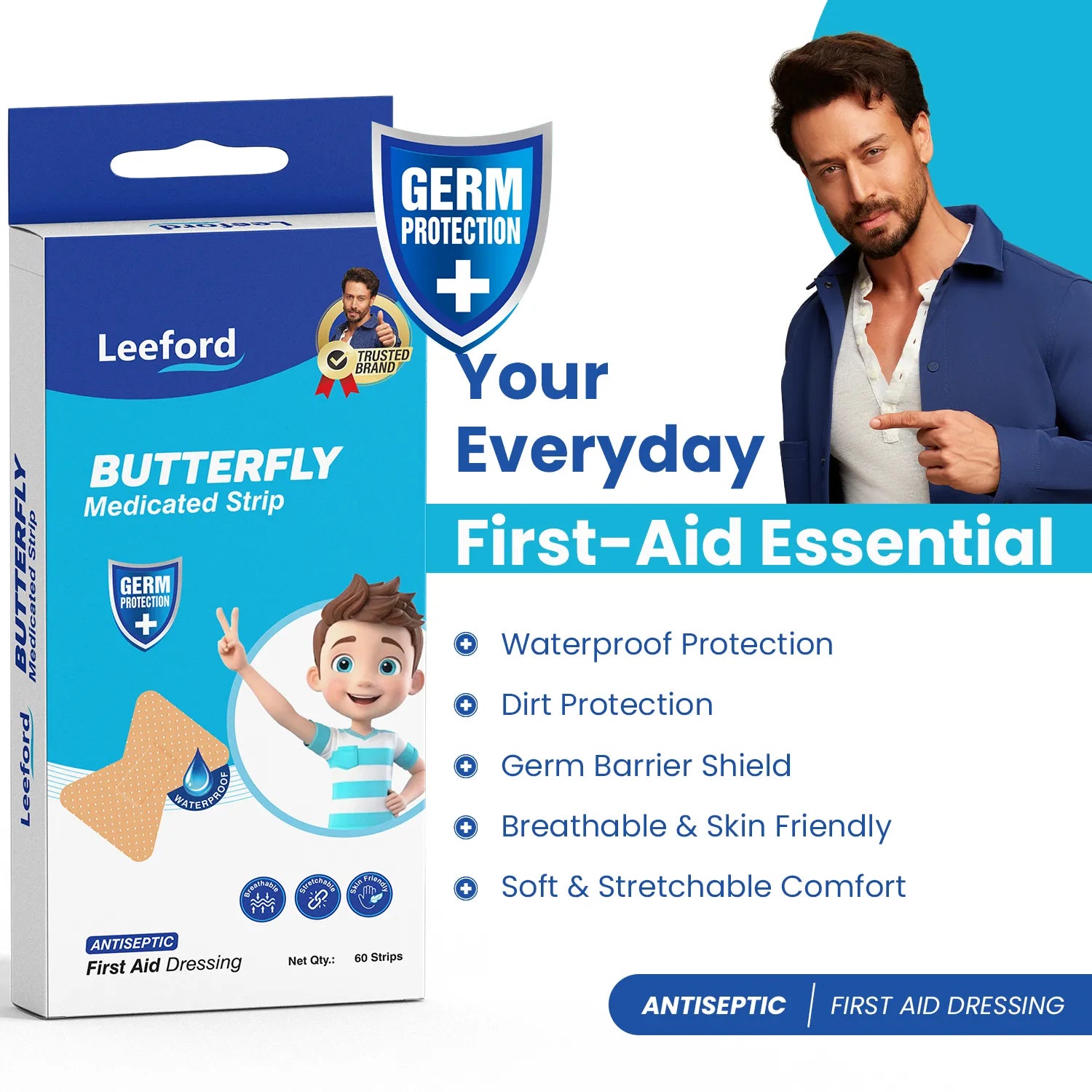 Leeford Fingertip Butterfly Medicated Bandage Strips for Injury, Cuts, Abrasions & Wounds