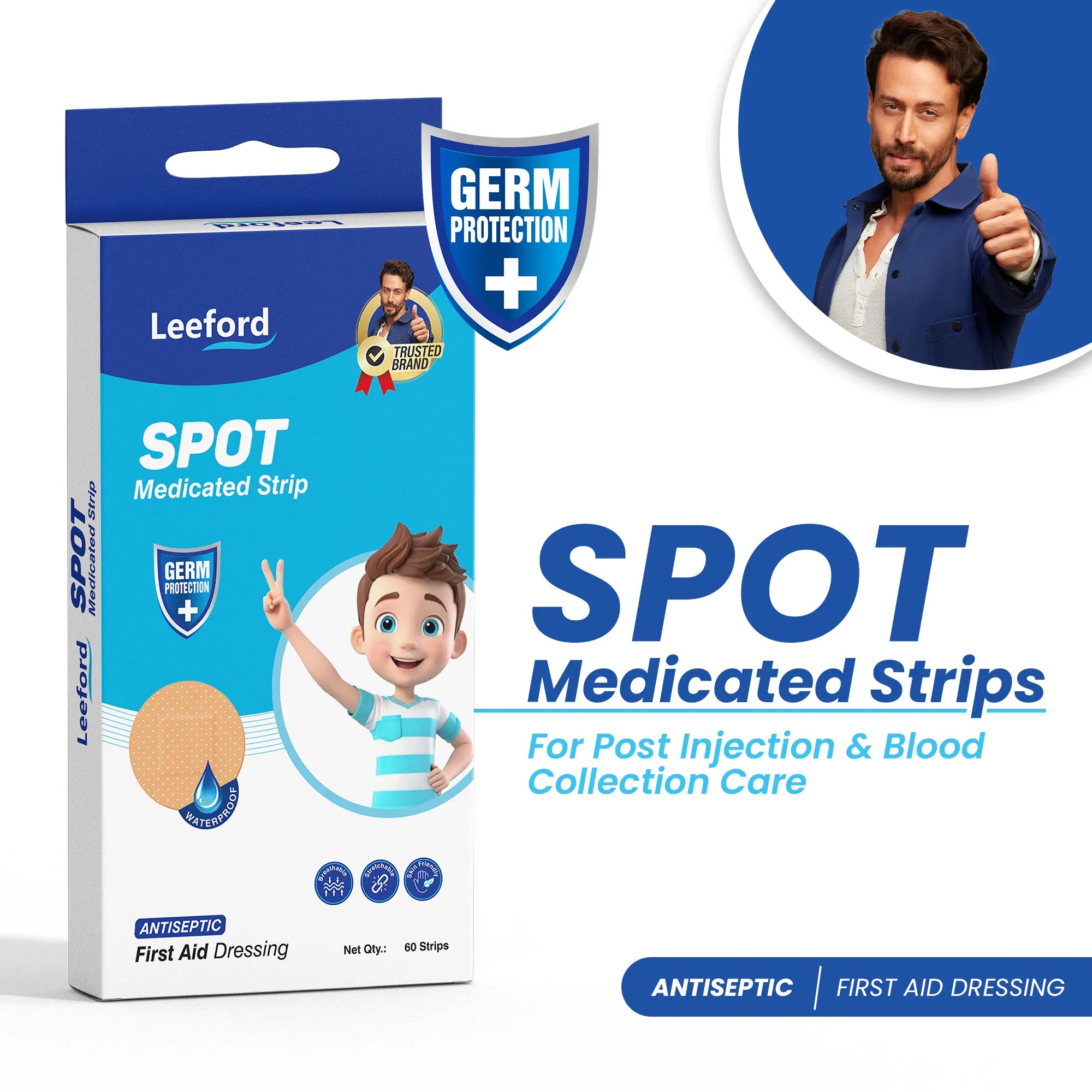 Leeford Antiseptic Spot Bandage for Blood Donation, Injections & Vaccination Care