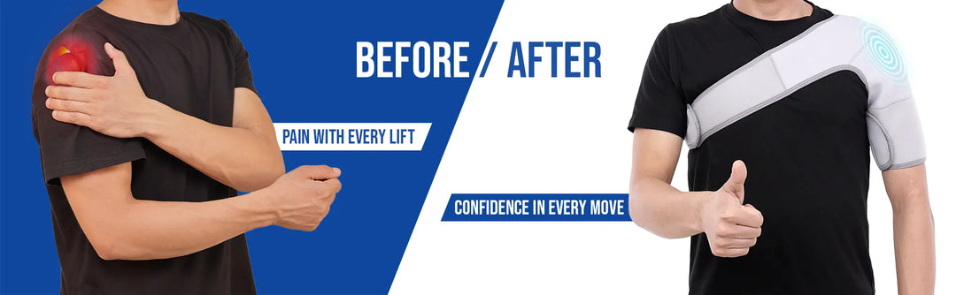 Before and after comparison of a shoulder support belt 