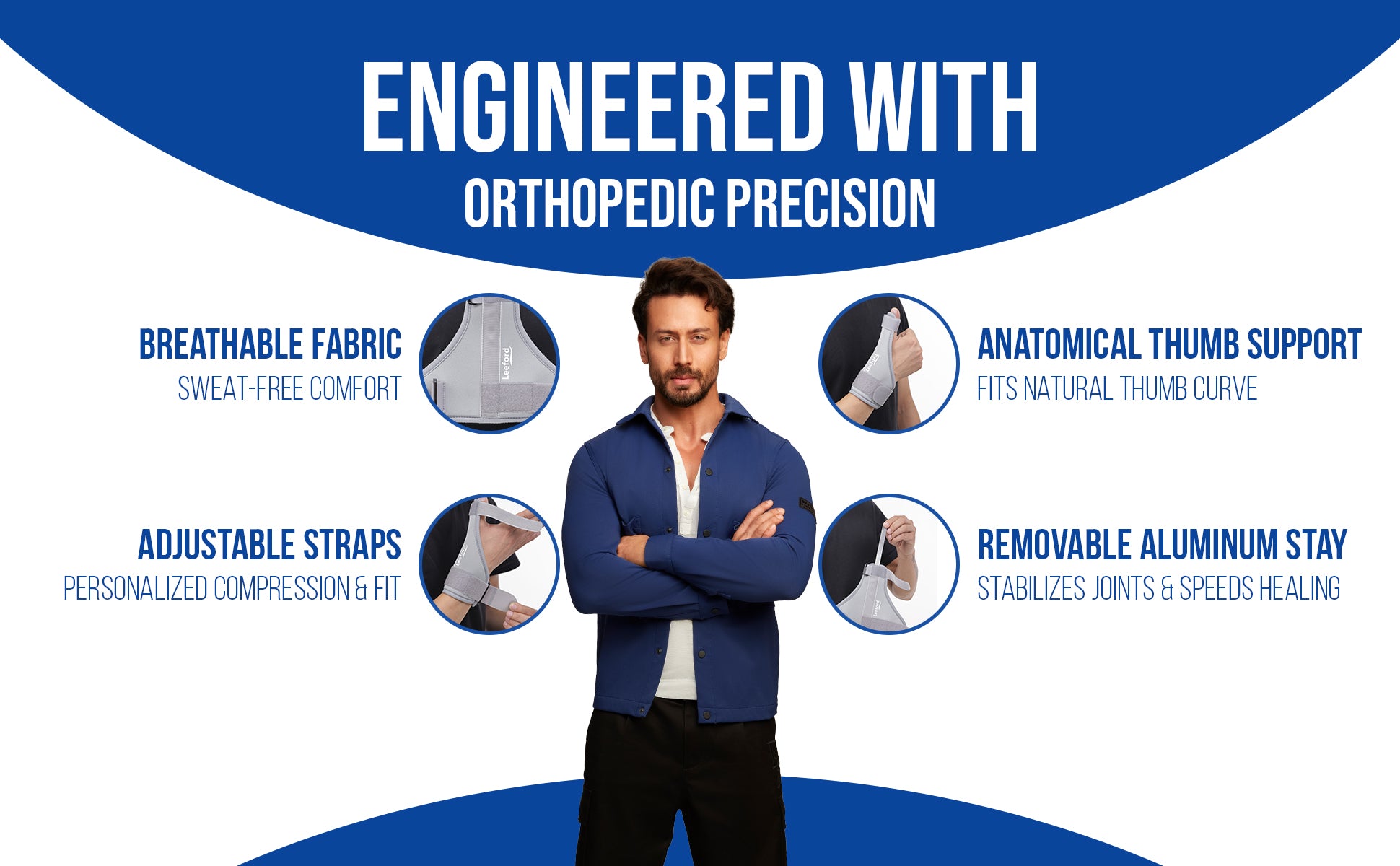 thumb spica splint engineered breathable fabric adjustable straps