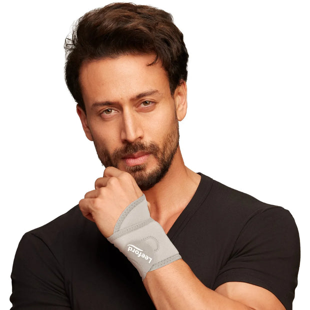 man wear a gray wrist brace