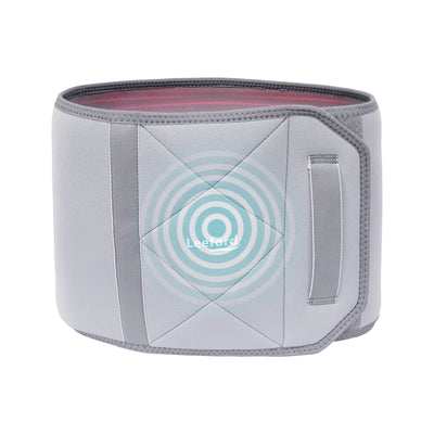 Gray waist support belt with a brand logo