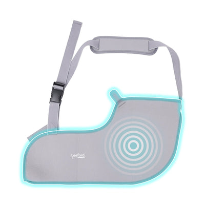 Gray shoulder brace with a circular design and Leeford branding