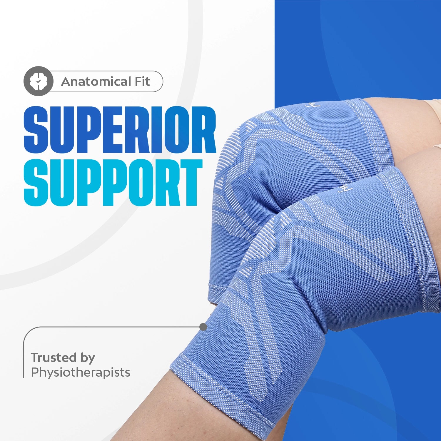Blue designer knee cap for superior support and comfort