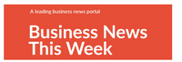 red banner with white text business news this week