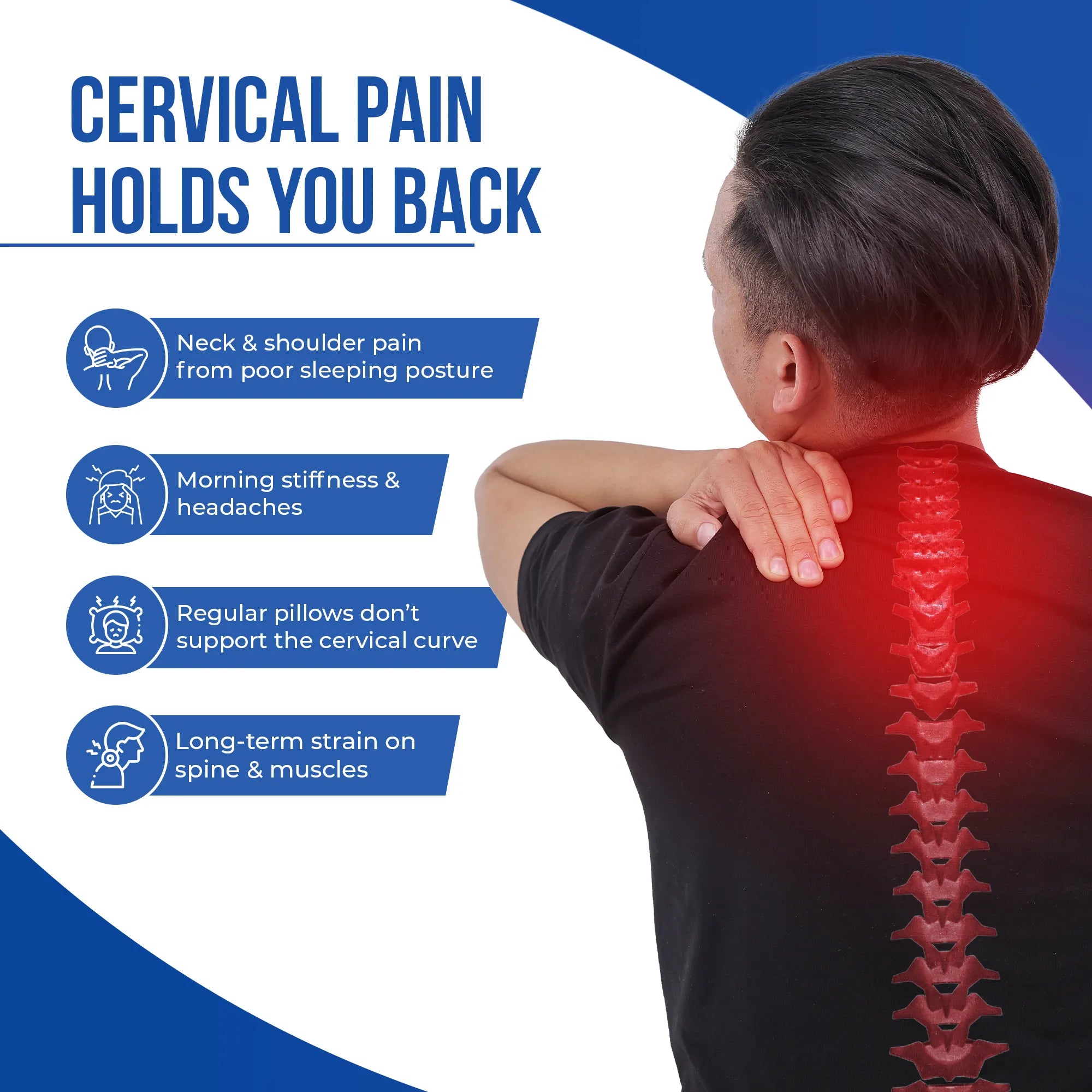 Contoured Cervical Pillow | PU Foam for Neck Stiffness, Spondylosis