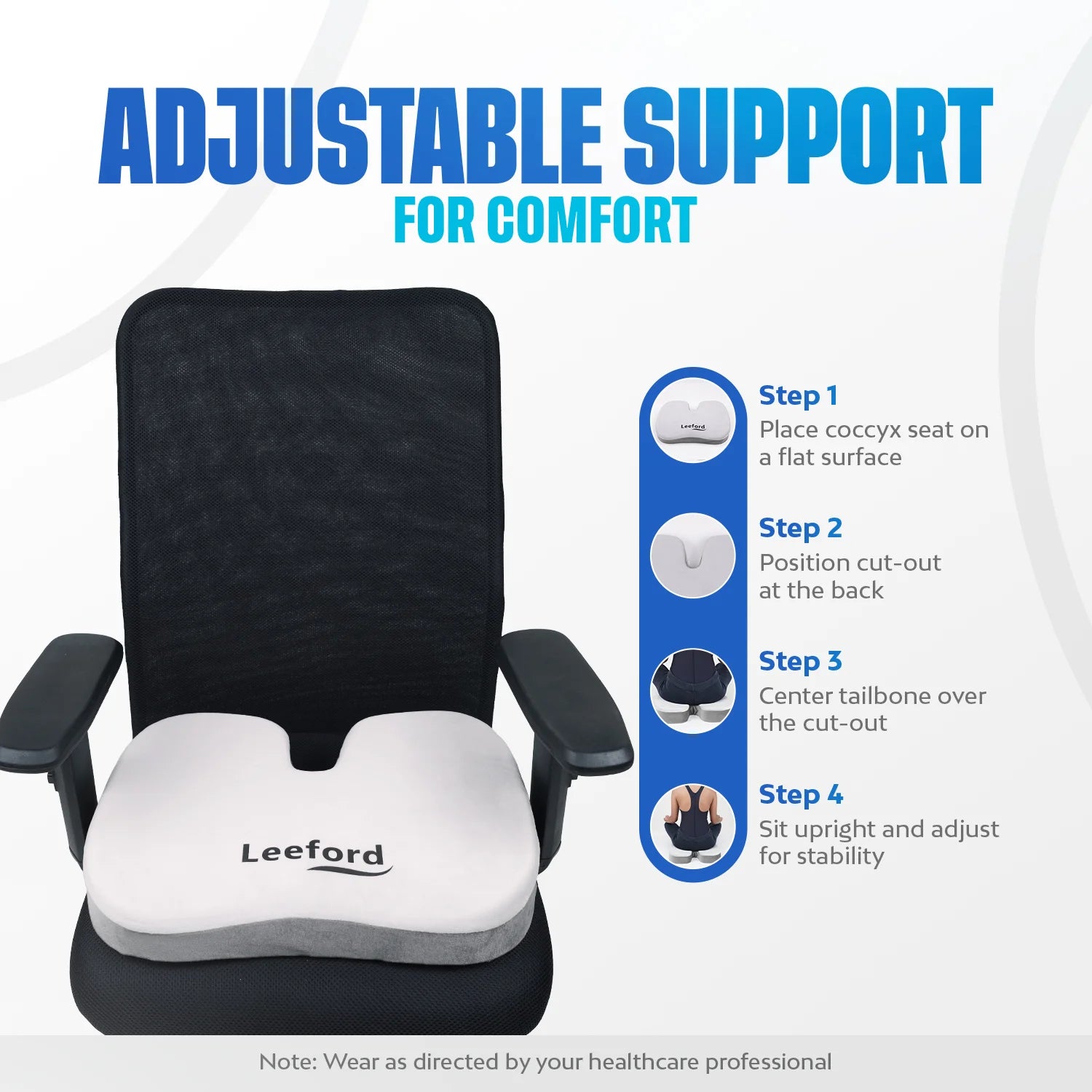  Adjustable coccyx seat support for enhanced comfort and personalized fit.