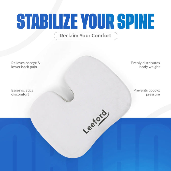 Coccyx seat acts as a stabilizer for the spine, promoting alignment and reducing lower back pressure