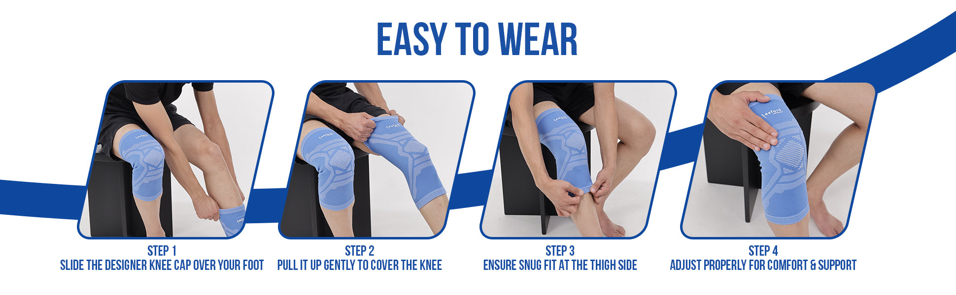 designer knee cap blue wear guide