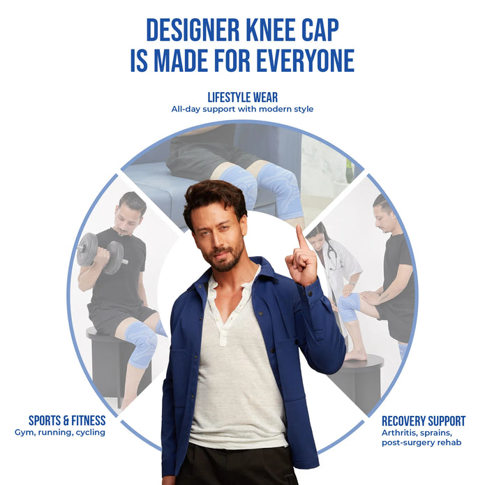 blue designer knee cap lifestyle wear