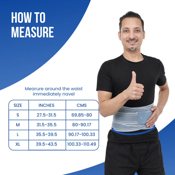 blue lumbo sacral belt measurement size chart