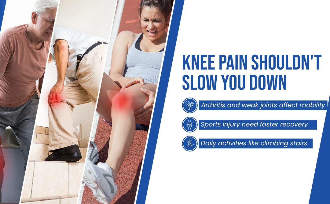 Advertisement for knee pain relief with images of people experiencing knee pain