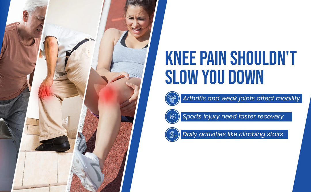 Collage of people with knee pain and promotional text about joint health.