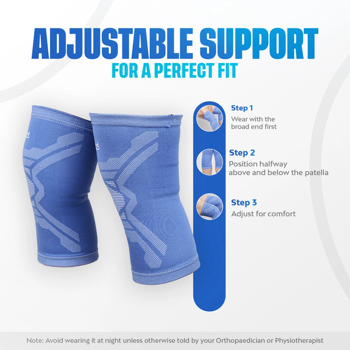 Leeford designer knee cap with adjustable fit for customized support