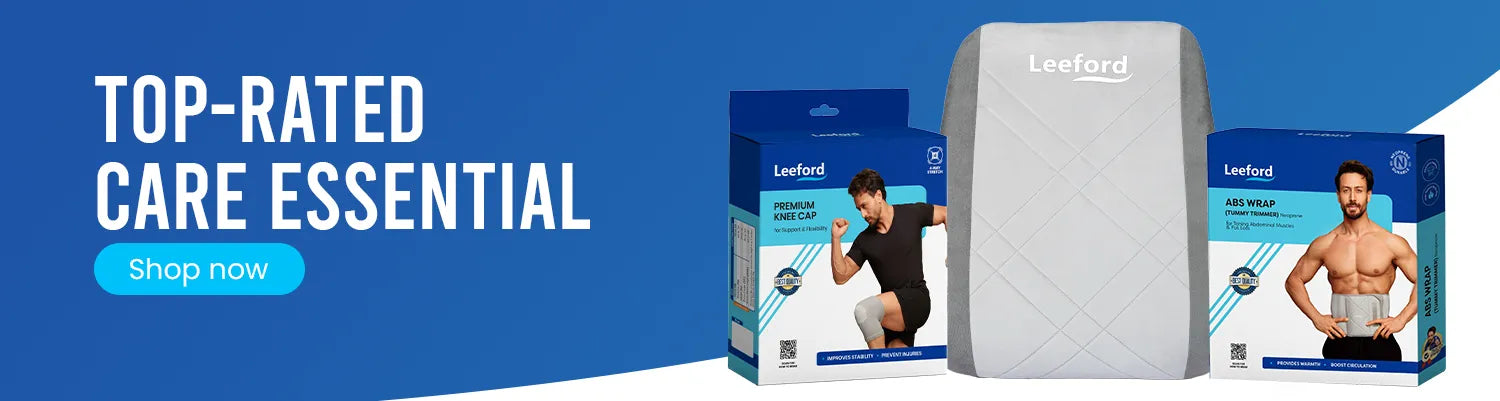 Leeford products including a back rest cushion and packaging